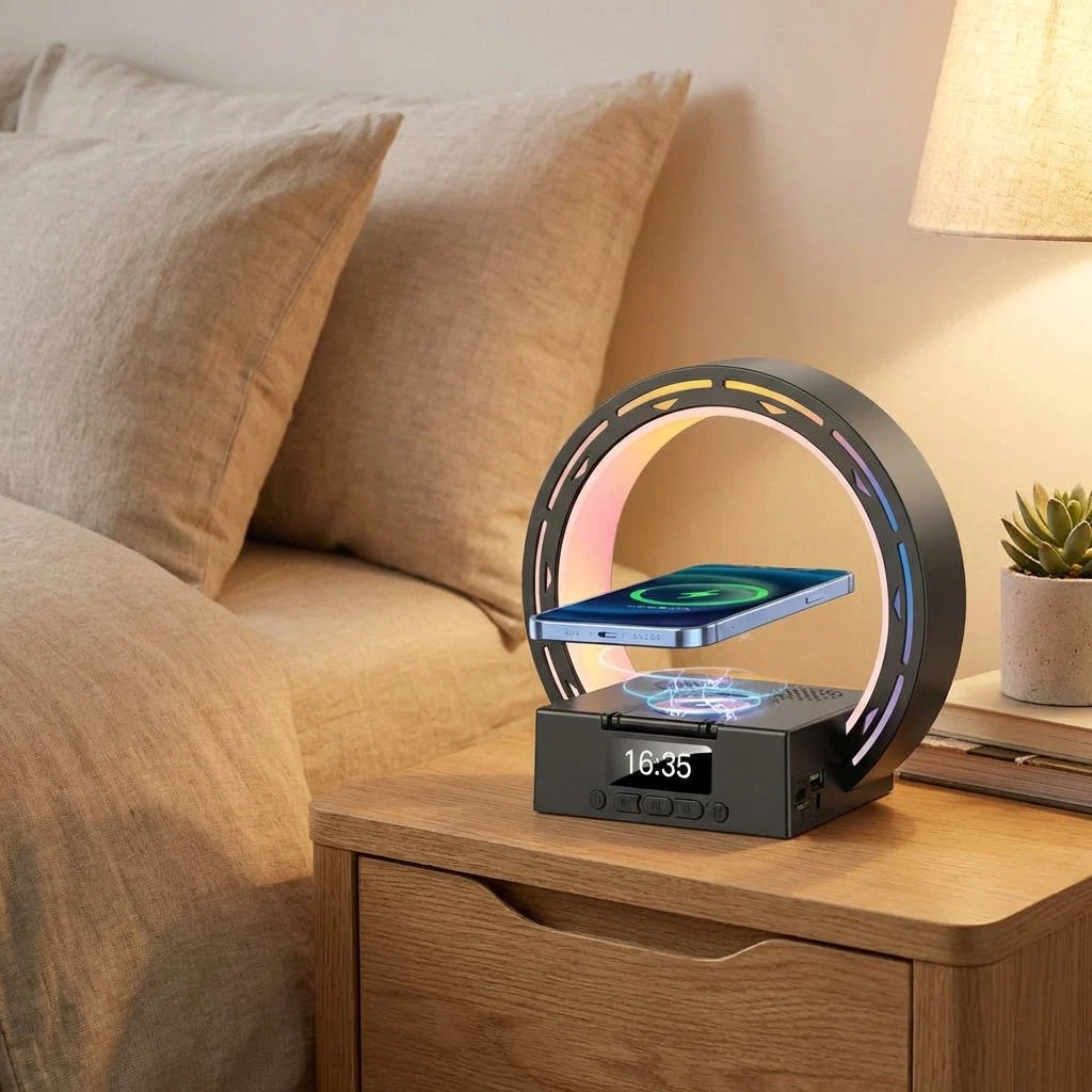 Bedside Speaker Wireless Charging & Bluetooth Rechargeable Battery