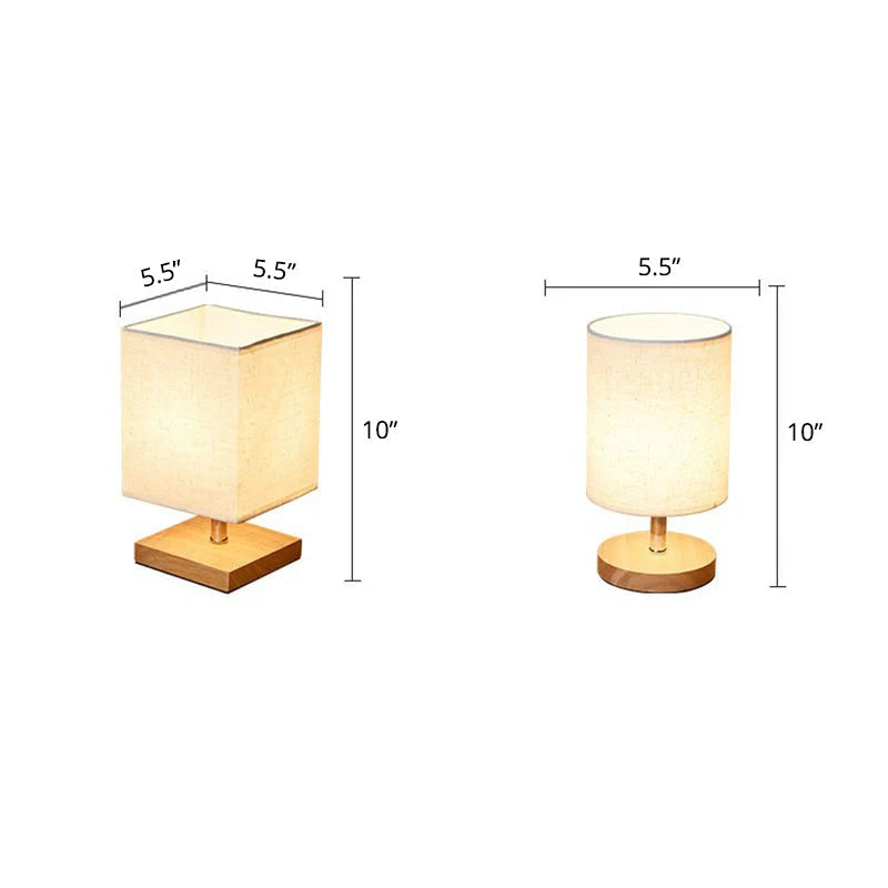 Bedside Table Lamp Wood Base & Flax Shade 25cm