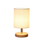 Bedside Table Lamp Wood Base & Flax Shade 25cm