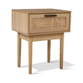 Bedside Table Rattan Drawer & Solid Wood Legs