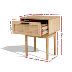 Bedside Table Rattan Drawer & Solid Wood Legs