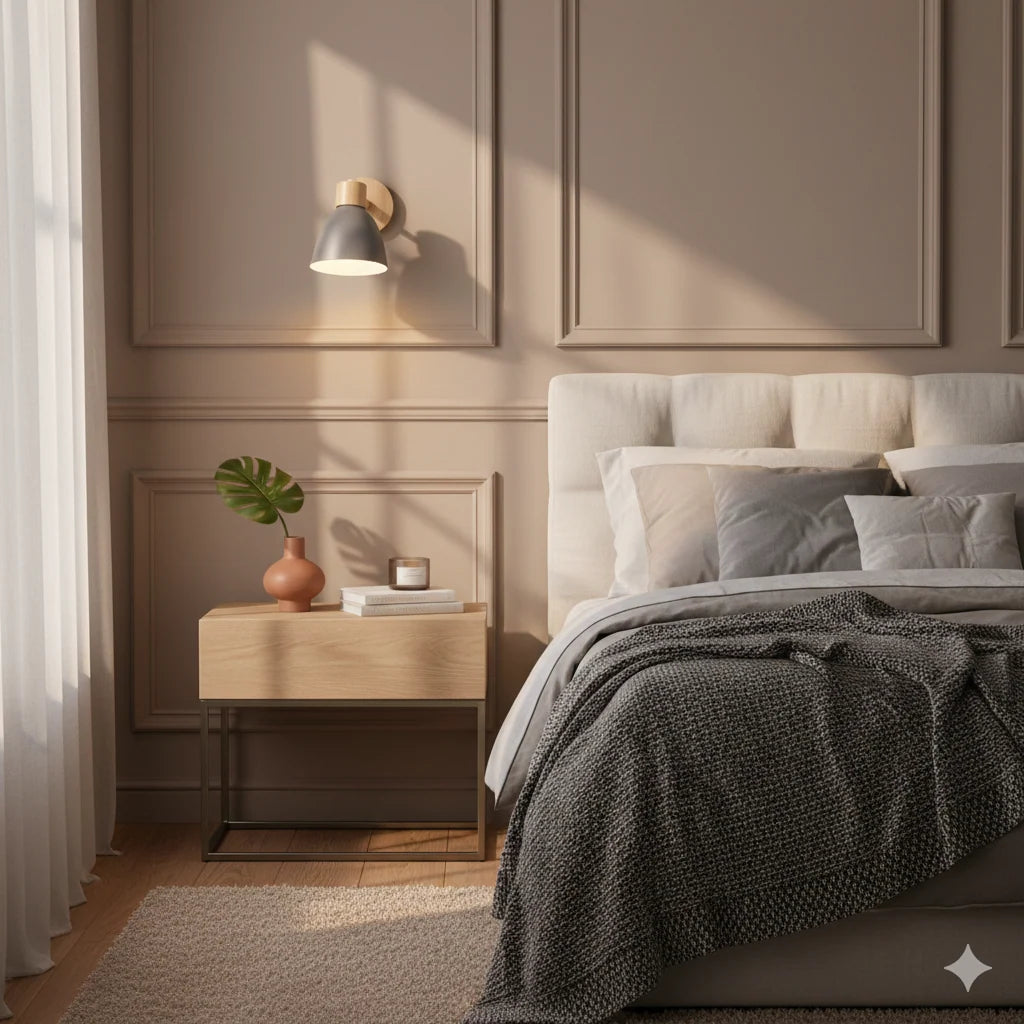 Bedside Wall Sconce Adjustable Swivel Arm Wood Base