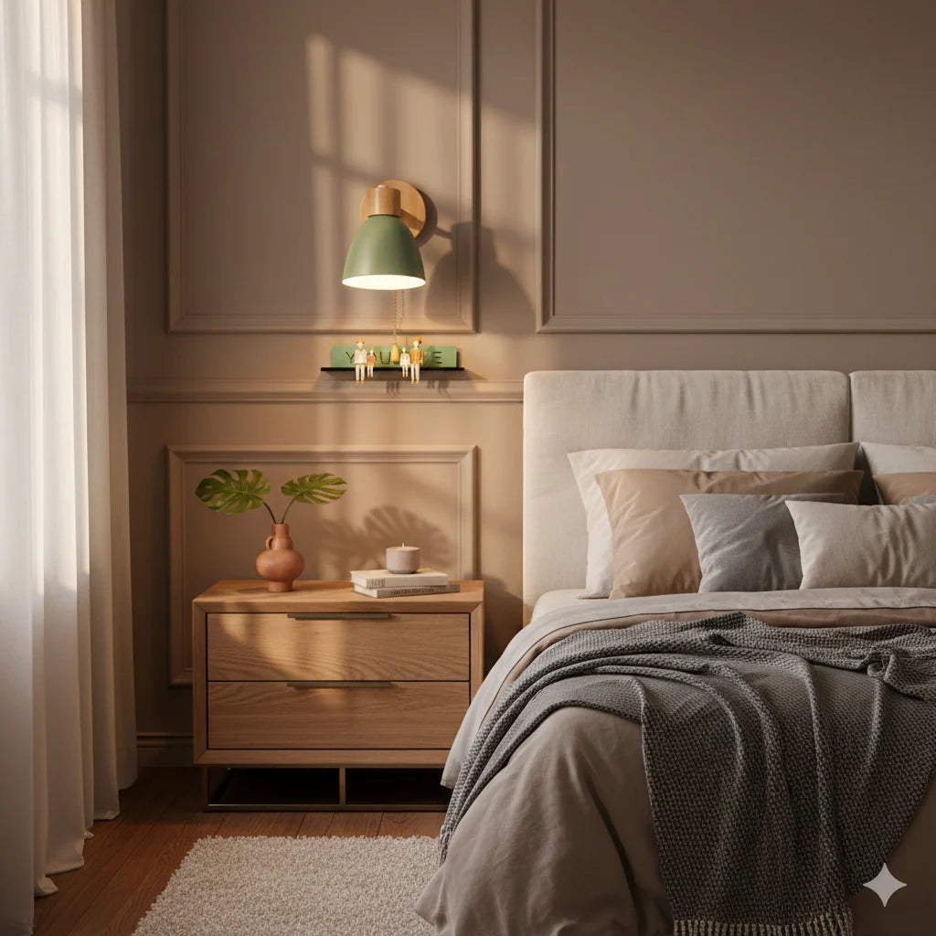 Bedside Wall Sconce Adjustable Swivel Arm Wood Base