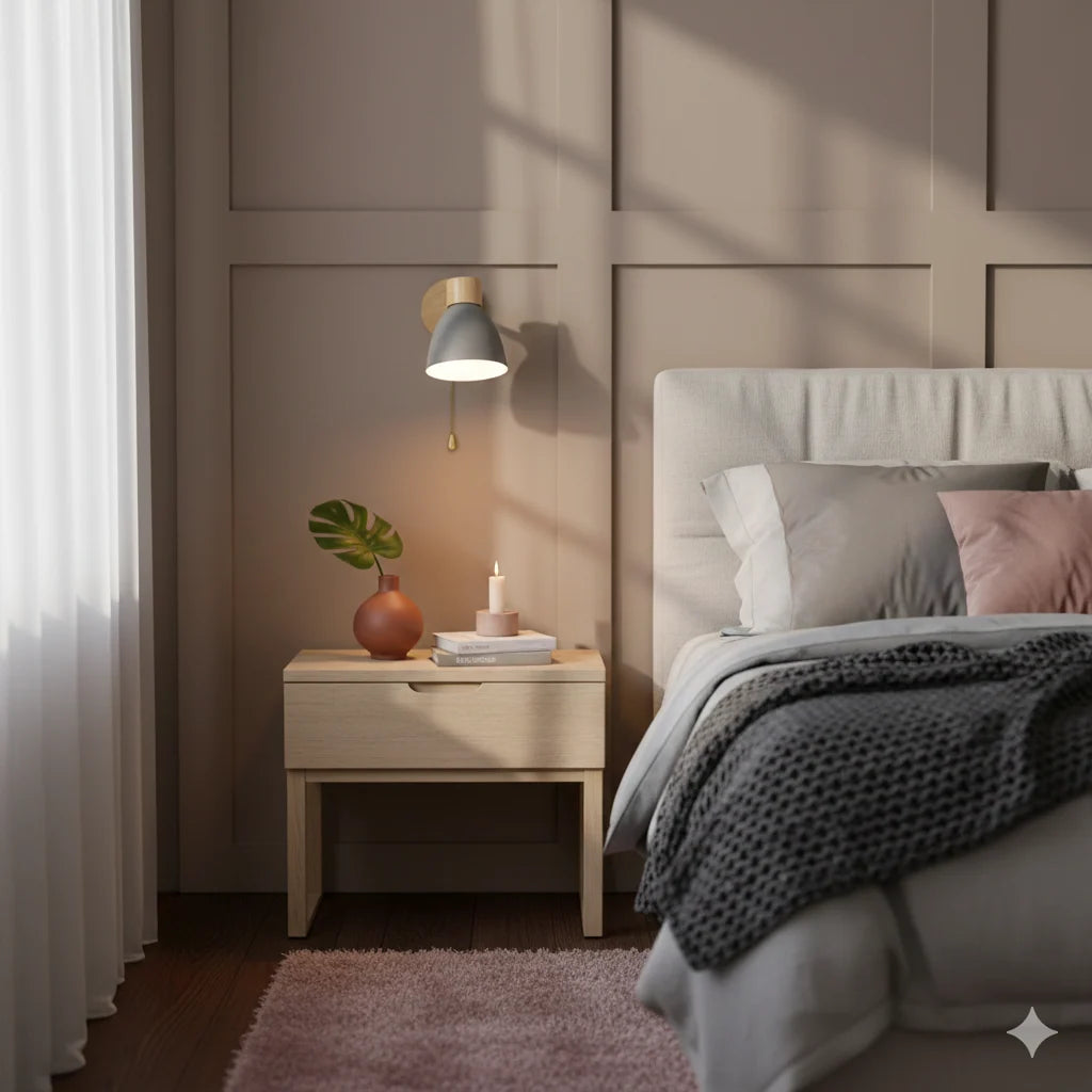 Bedside Wall Sconce Adjustable Swivel Arm Wood Base