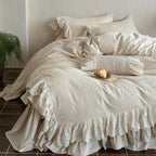 Bedspread 4-Piece Cotton-Linen Ruffle & Lace Trim