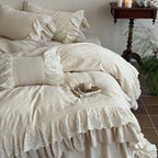 Bedspread 4-Piece Cotton-Linen Ruffle & Lace Trim