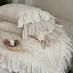 Bedspread 4-Piece Cotton-Linen Ruffle & Lace Trim