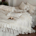 Bedspread 4-Piece Cotton-Linen Ruffle & Lace Trim