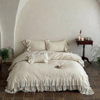 Bedspread 4-Piece Cotton-Linen Ruffle & Lace Trim