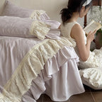 Bedspread 4-Piece Cotton-Linen Ruffle & Lace Trim