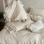 Bedspread 4-Piece Cotton-Linen Ruffle & Lace Trim