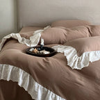 Bedspread 4-Piece Quilted Cotton Gauze Embroidered Ruffles