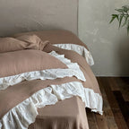 Bedspread 4-Piece Quilted Cotton Gauze Embroidered Ruffles