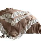 Bedspread 4-Piece Quilted Cotton Gauze Embroidered Ruffles