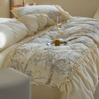 Bedspread & Pillow Set Floral Ruffle Cotton Blend 4-Piece