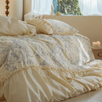 Bedspread & Pillow Set Floral Ruffle Cotton Blend 4-Piece