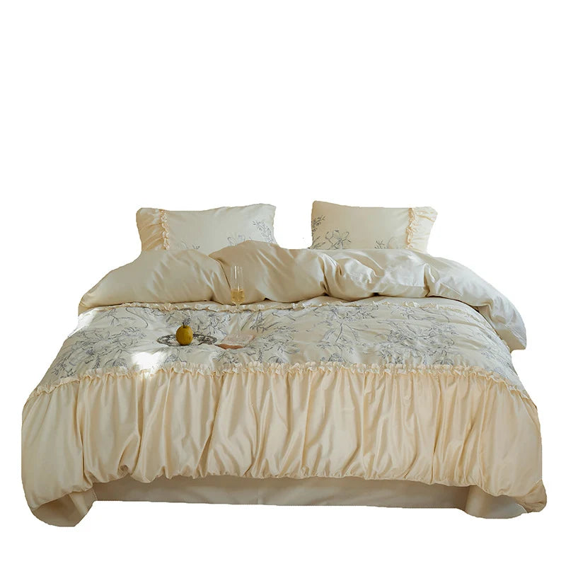 Bedspread & Pillow Set Floral Ruffle Cotton Blend 4-Piece