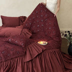 Bedspread & Pillowcase Set 3D Floral Embroidery Velvety Satin