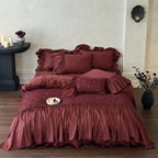 Bedspread & Pillowcase Set 3D Floral Embroidery Velvety Satin