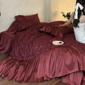 Bedspread & Pillowcase Set 3D Floral Embroidery Velvety Satin