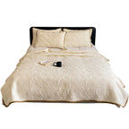 Bedspread Set Quilted Floral Cotton-Linen Crocheted Edge