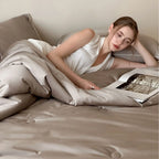 Bedspread Set Quilted Satin Piping & Buttons