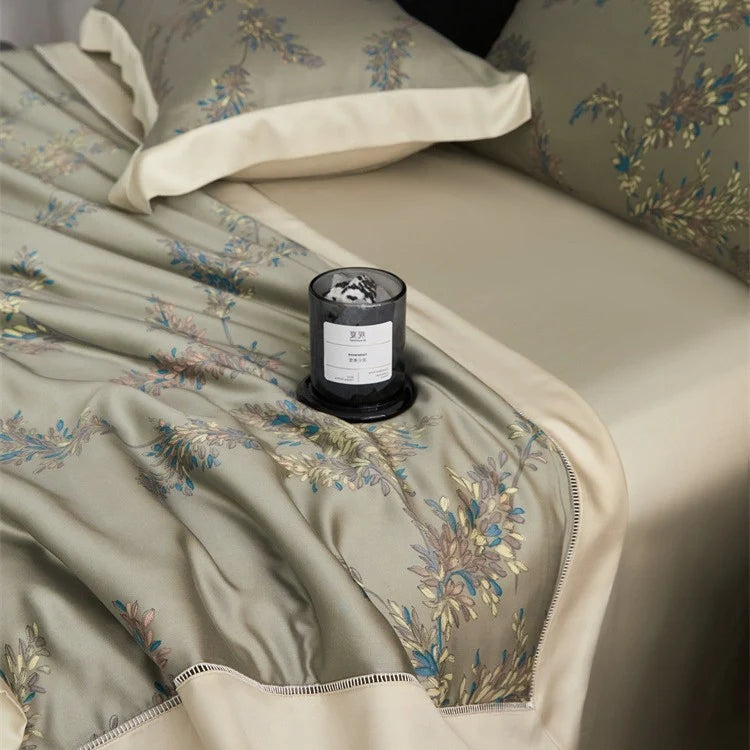 Bedspread Set Satin Floral Jacquard Machine Washable