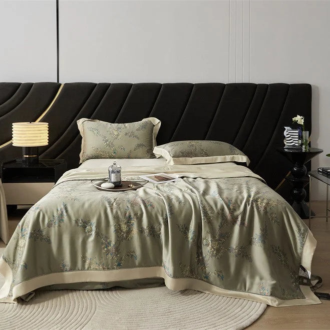 Bedspread Set Satin Floral Jacquard Machine Washable