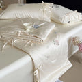 Bedspread Set Silky Satin Embroidered Pillowcases & Ties