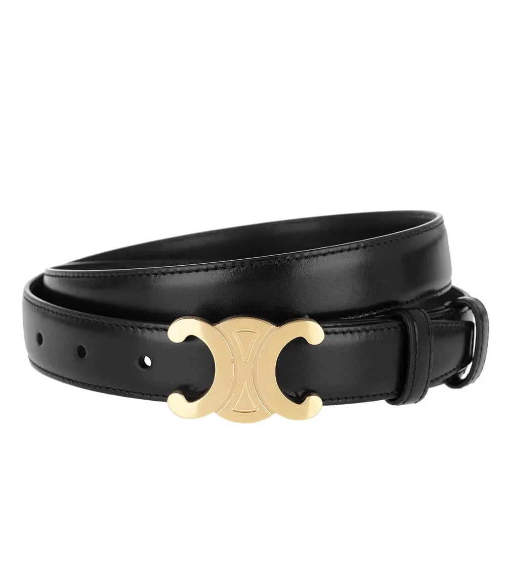 Belt Slim Vegan Leather Adjustable Gold-Tone Buckle