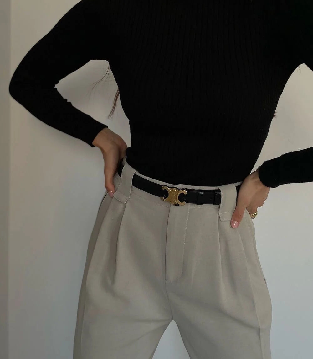 Belt Slim Vegan Leather Adjustable Gold-Tone Buckle
