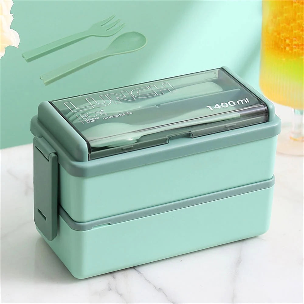 Bento Lunch Box Leak-Proof Double-Layer Integrated Cutlery