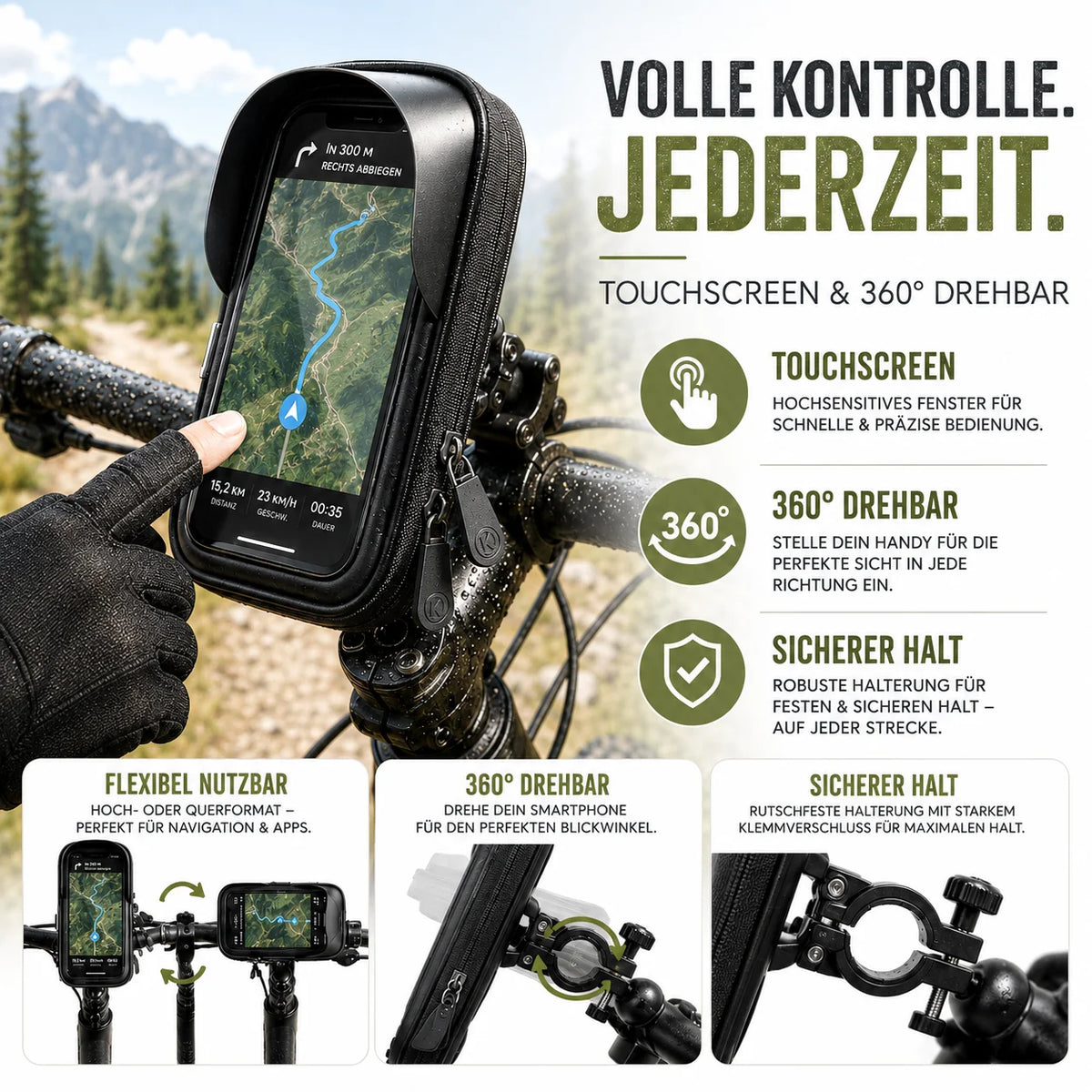 Bicycle Phone Mount Waterproof & Touchscreen 360 Degree Rotation
