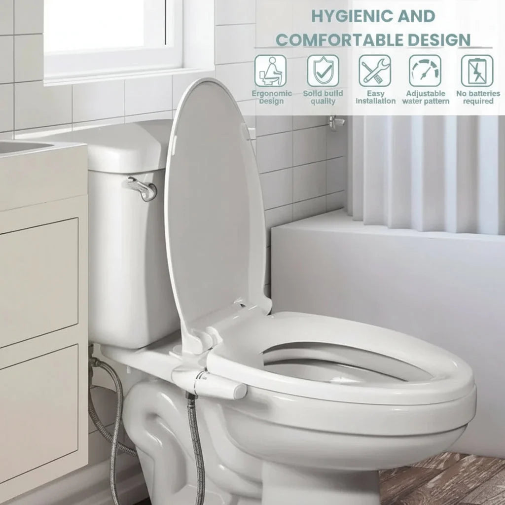Bidet Attachment Dual Retractable Nozzles & Adjustable Water Pressure