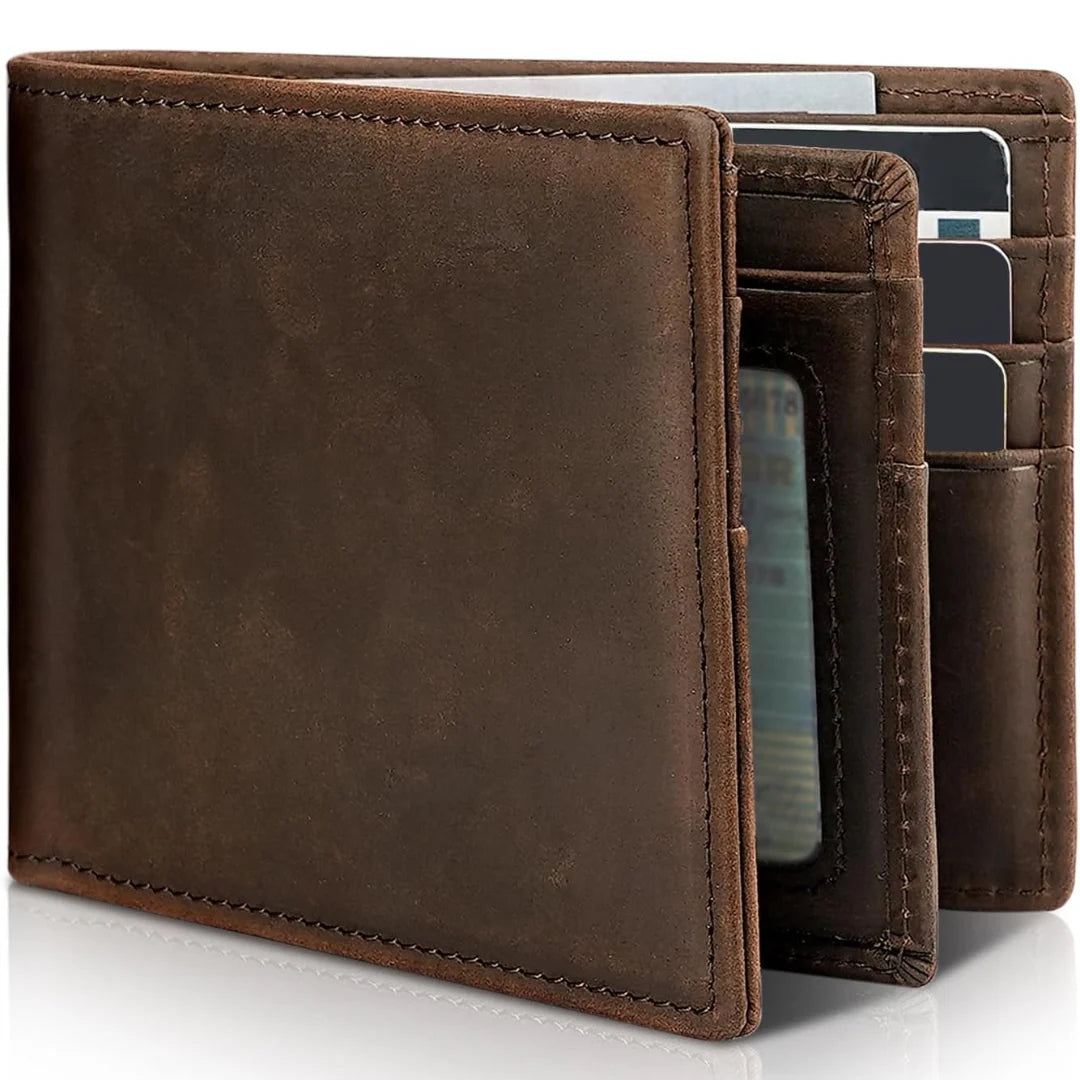 Bifold Wallet Genuine Leather RFID-Blocking 13 Card Slots