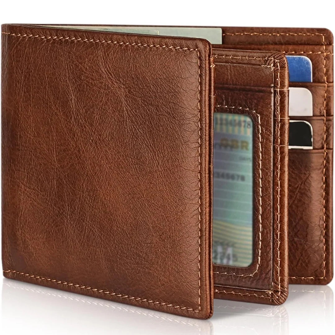 Bifold Wallet Genuine Leather RFID-Blocking 13 Card Slots