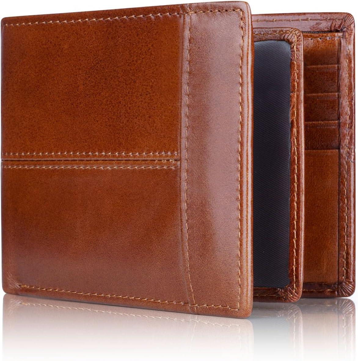 Bifold Wallet Genuine Leather RFID-Blocking 16 Card Slots