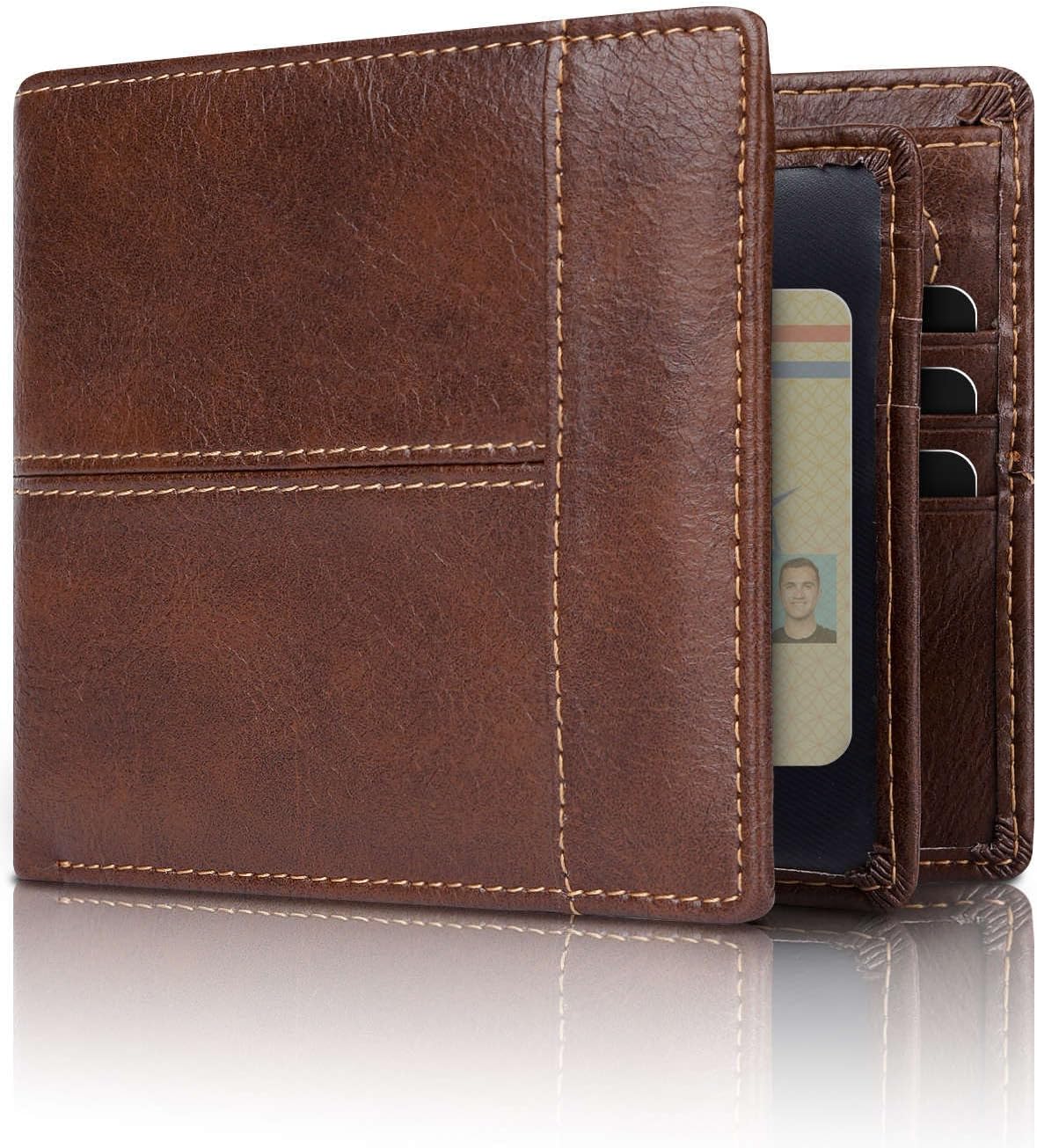 Bifold Wallet Genuine Leather RFID-Blocking 16 Card Slots