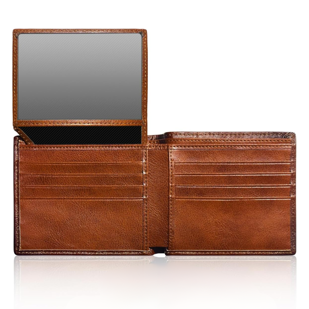 Bifold Wallet Top-Grain Leather RFID Blocking 10 Card Slots