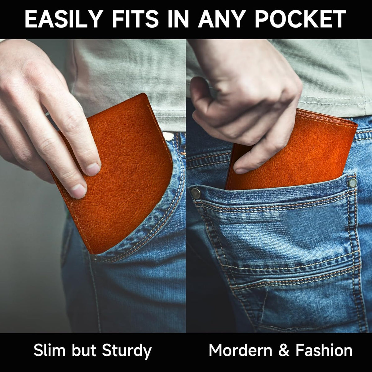 Bifold Wallet Top-Grain Leather RFID Blocking 10 Card Slots