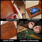 Bifold Wallet Top-Grain Leather RFID Blocking 10 Card Slots
