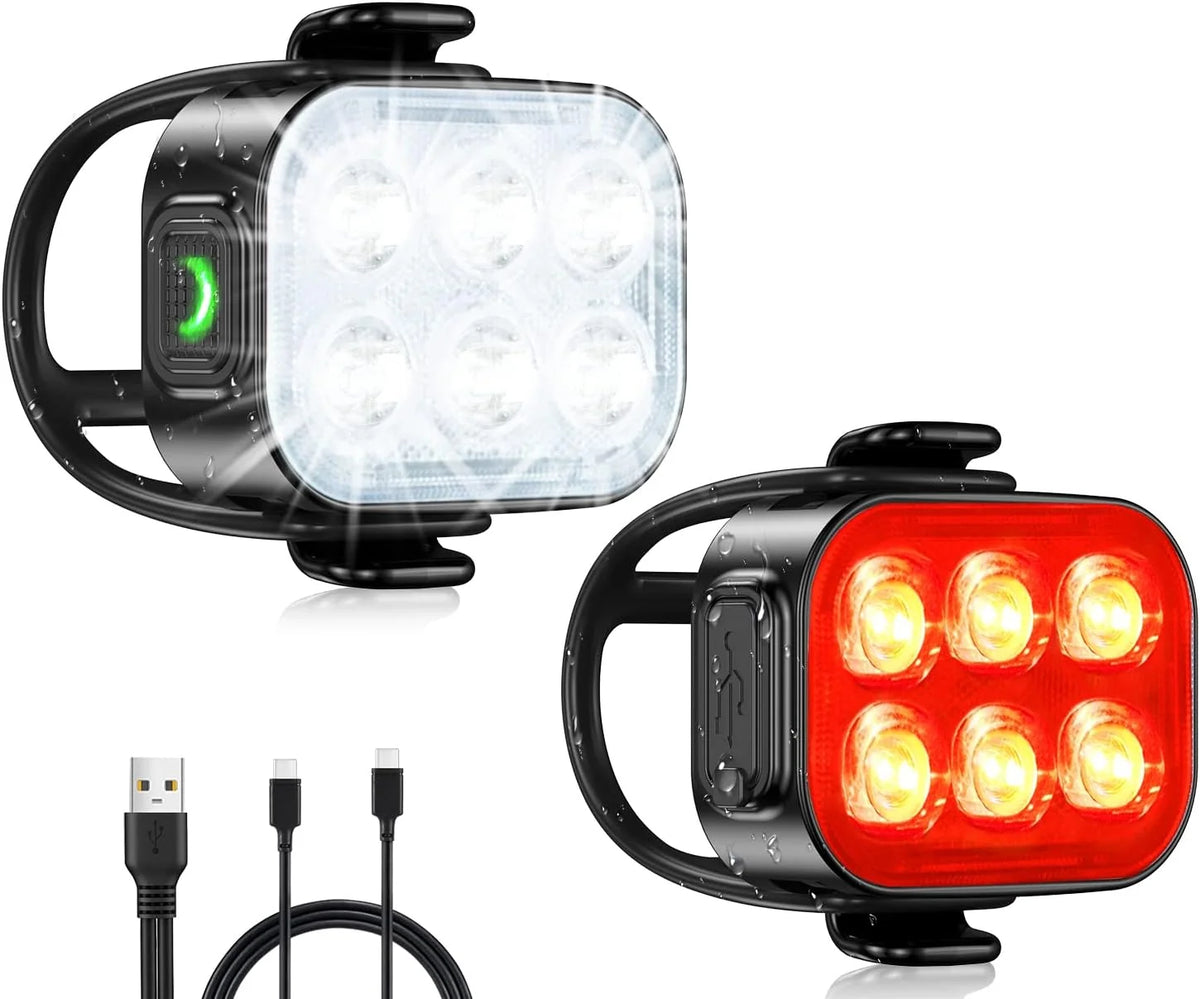 Bike Light Set Front & Rear Ultra Slim USB Rechargeable