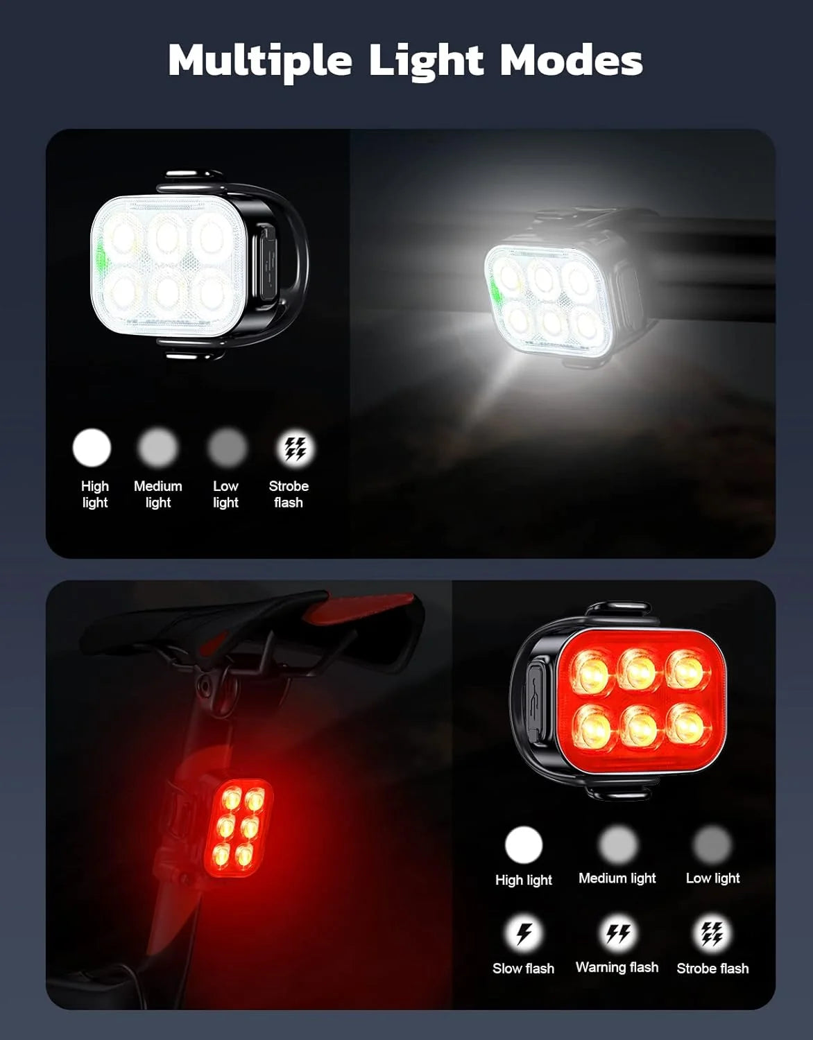 Bike Light Set Front & Rear Ultra Slim USB Rechargeable