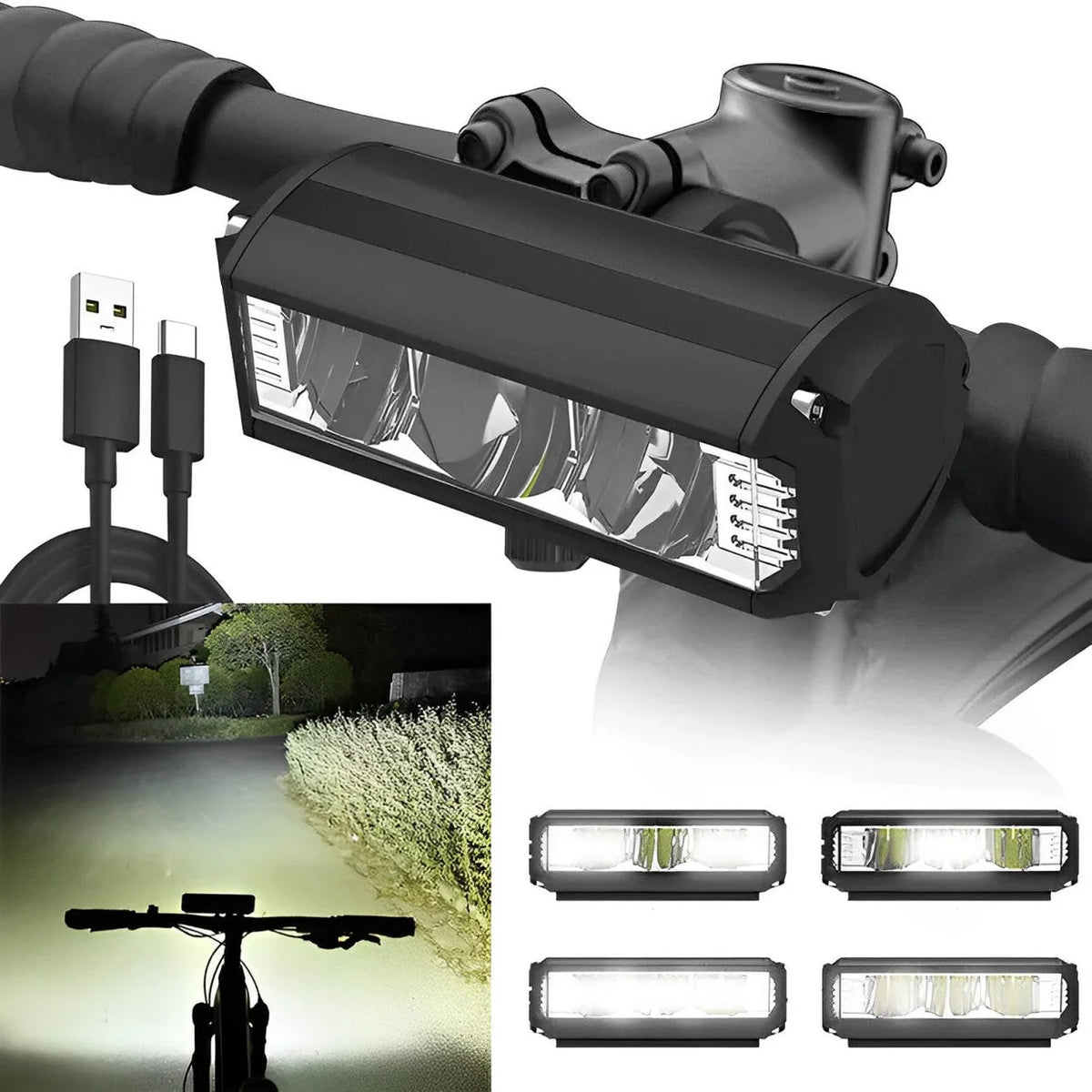 Bike Light USB-C Rechargeable Quick-Attach Handlebar Mount Weather-Resistant