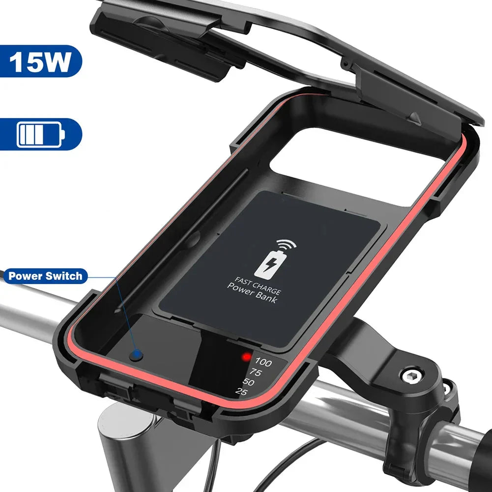 Bike Phone Mount Waterproof 15W Wireless Charging