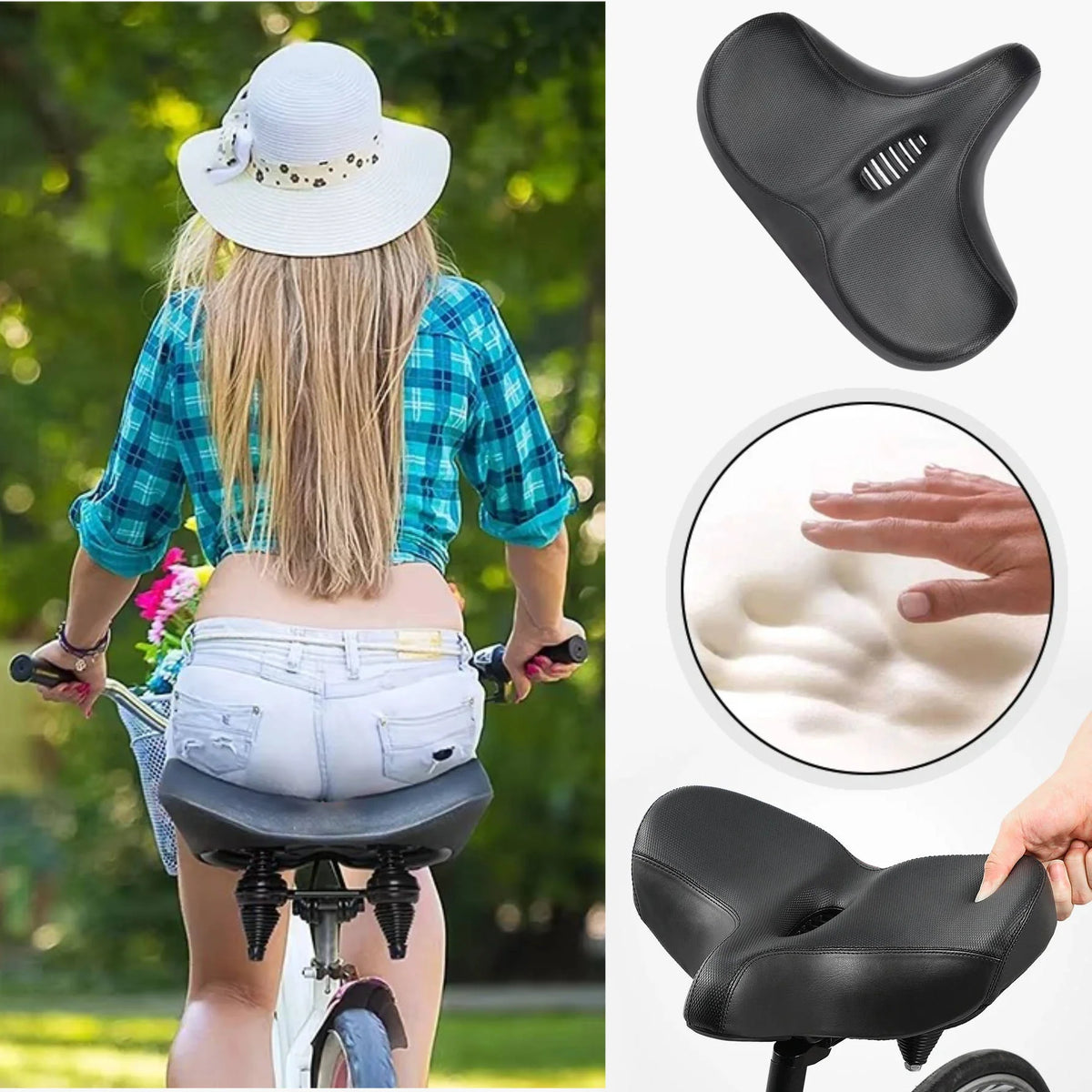 Bike Saddle Memory Foam Ventilated Dual Spring Shock Absorption