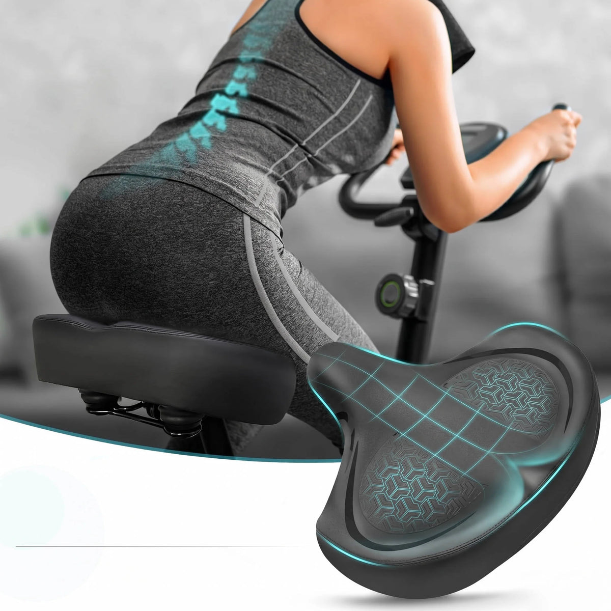 Bike Seat Cushion Wide Memory Foam Gel Dual Springs