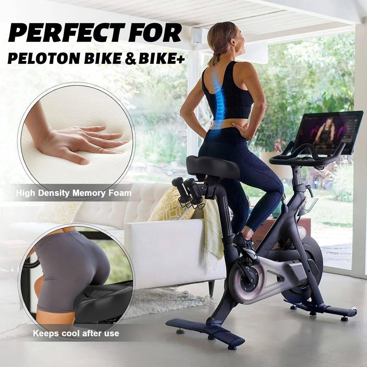 Bike Seat Cushion Wide Memory Foam Gel Dual Springs