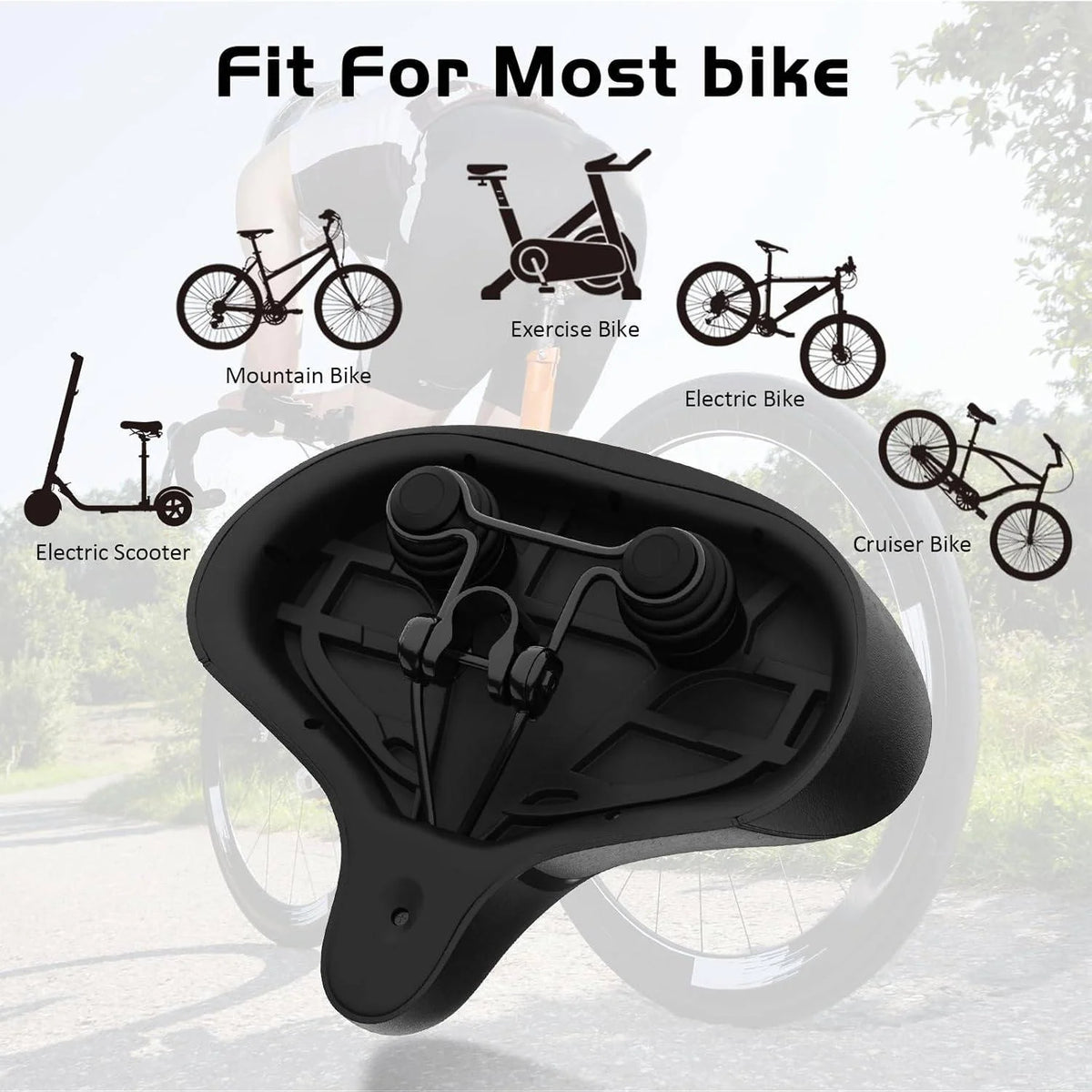 Bike Seat Cushion Wide Memory Foam Gel Dual Springs