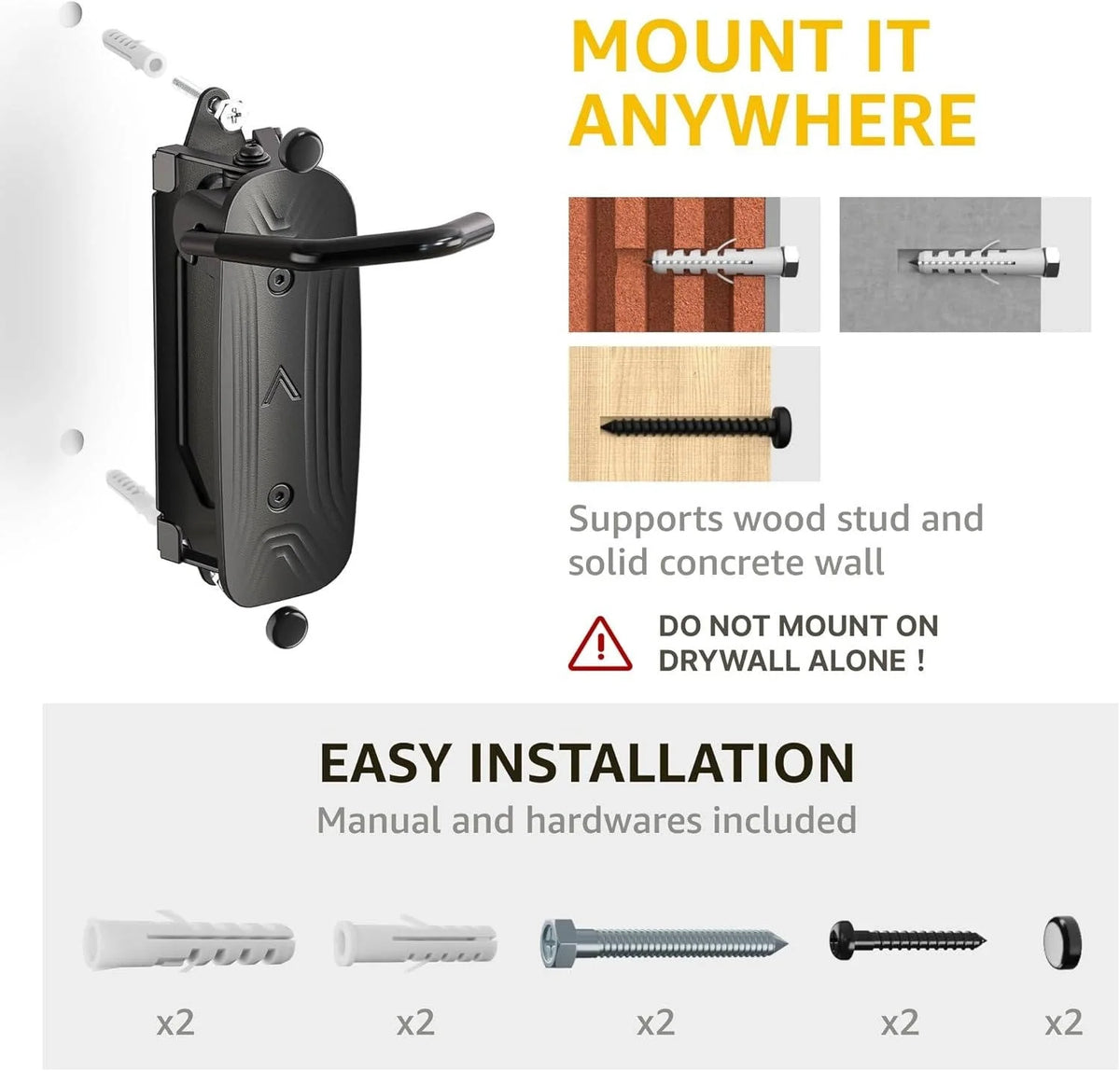 Bike Wall Mount Heavy-Duty Steel 66 Lb Capacity